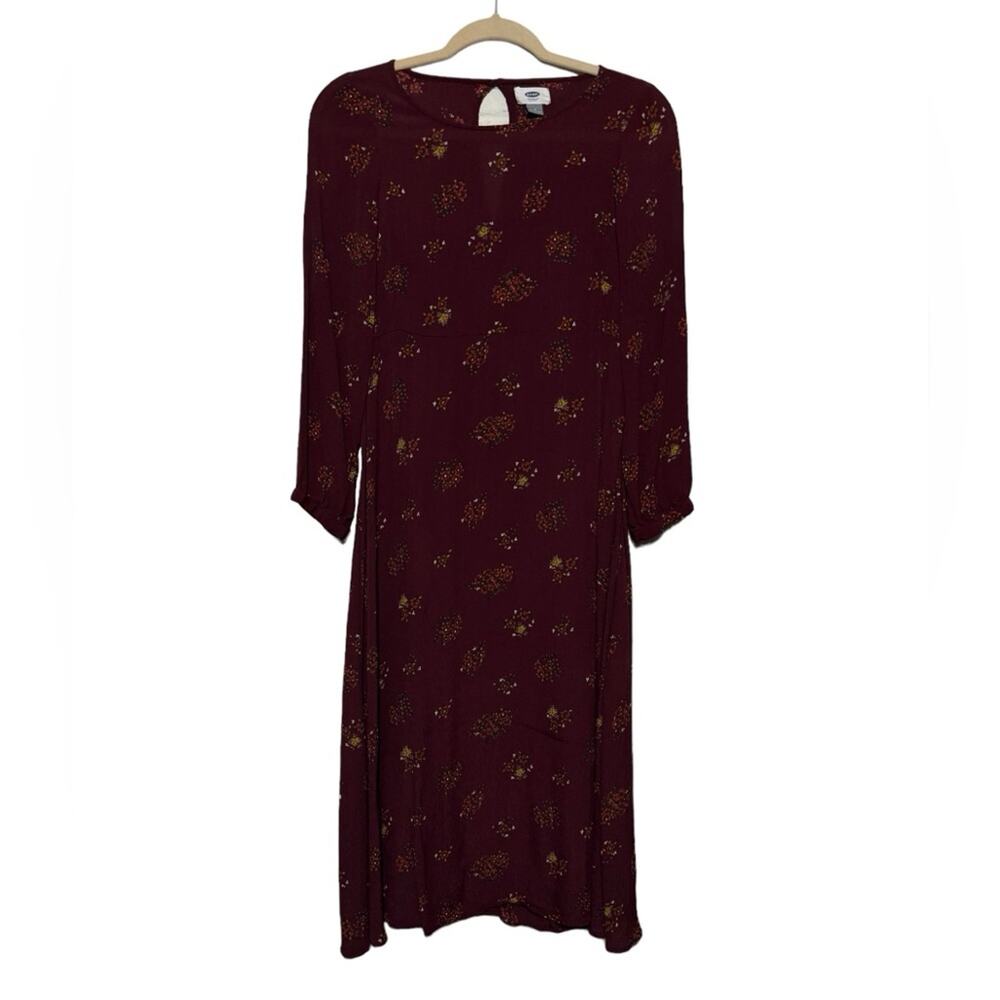Old Navy Red Maroon Fall Floral Long Sleeve Midi Dress‎ Women’s Size 4